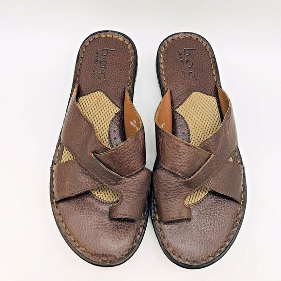 B.Ø.C Born Concept Brown Leather Sandals Women's 8M Cross Toe Strap Slip On Shoe - Picture 5 of 13